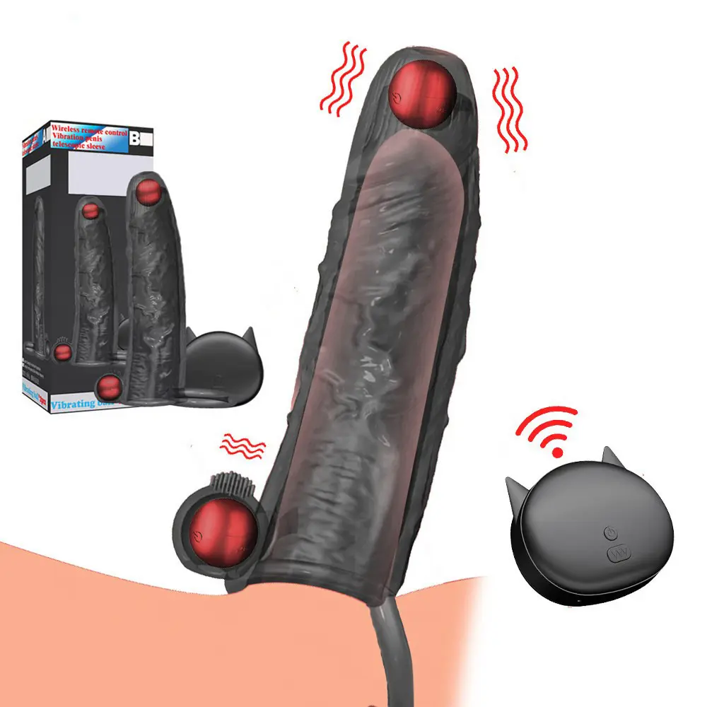 Penis Ring Sleeve Adult Sex Shop Vibrating Condom Enlargement Dildo Sleeve for Men Sex Couples