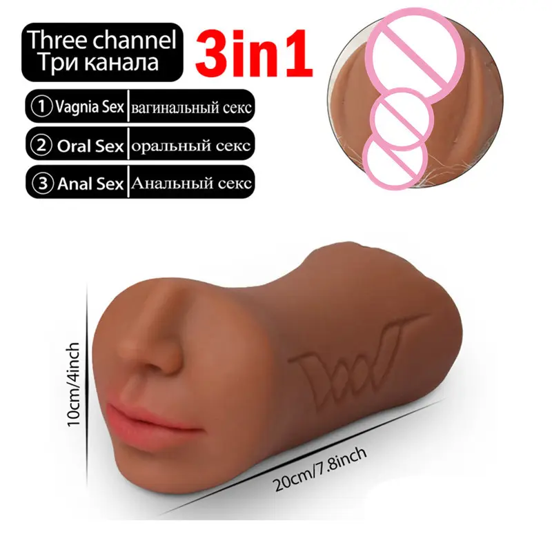 Three Channel Male Masturbator Cup Sex Toys Oral Anal Vagina Sex Masturbators  TPE Pocket Pussy Sex Toys
