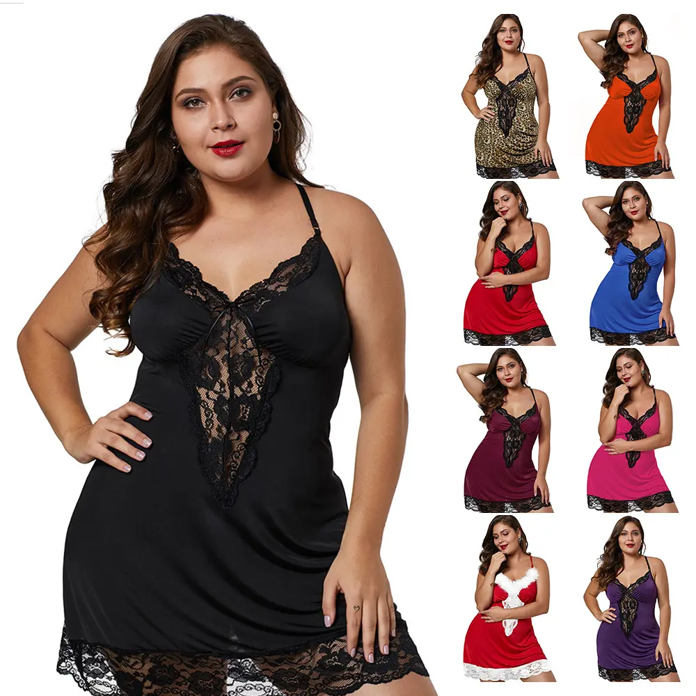 Women's Plus Size Loose Lace Lace Erotic Halter Nightgowns