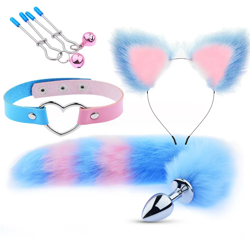 Sexy Ear Hair Clip Milk Clip Back Court Anal Plug Male and Female Appliances Sex Supplies Sm Metal Fun Suit fox Tail