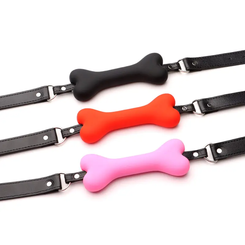 Leather Silicone SM Harness Dog Bone Mouth Gag Plug Bondage Fetish Open Mouth Ball