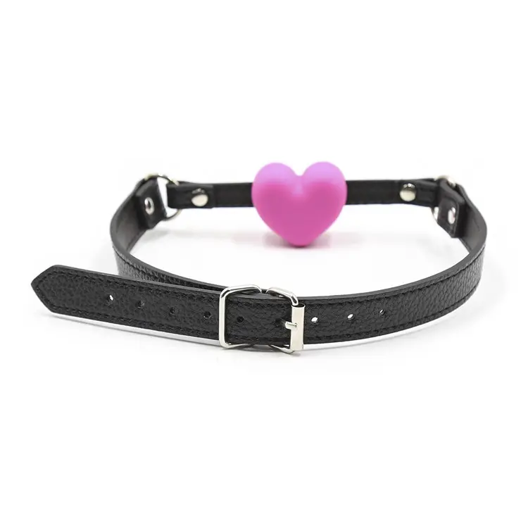 Soft Leather Bondage Open Mouth Heart Shape Gag Sexual Silicone Fetish Mouth Plug Slave Games for Lovers