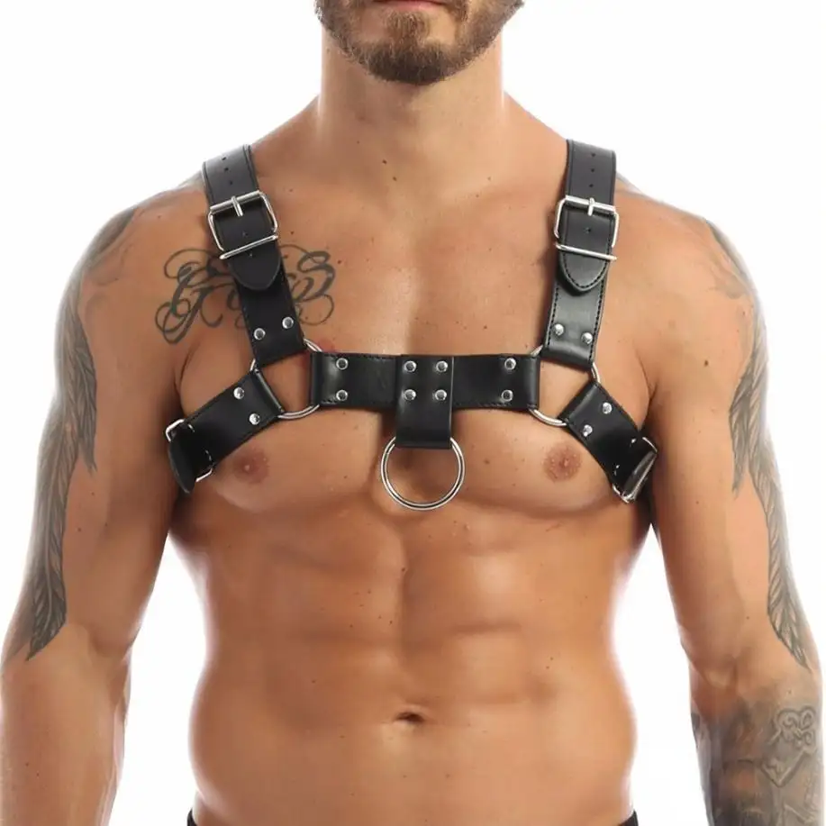 Male Bondage Sex Toys Fetish Wear Leather Harnesses Belts Adult SM BDSM Gay Bar Chest Restraints Shoulder Straps Barrettes
