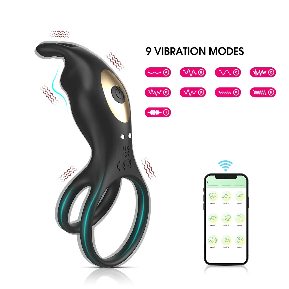 Men's Adult Rogue Rabbit Silicone Lock Essence Ring Double Delay APP Remote Control Vibration for Masturbation Toys Couple