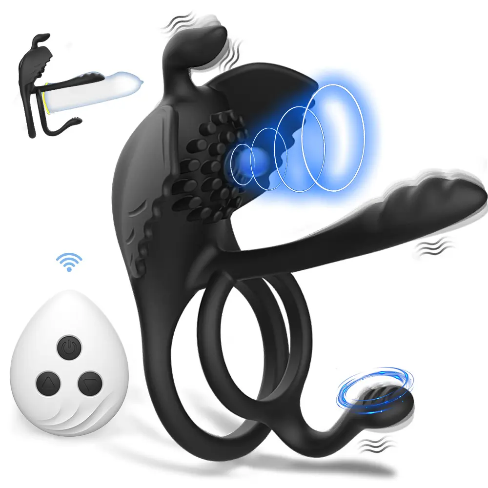 Internal and External Double Vibration Clitoral Stimulator Sex Toy Vibrating Ring Silicone Stretchy Testicle Ring