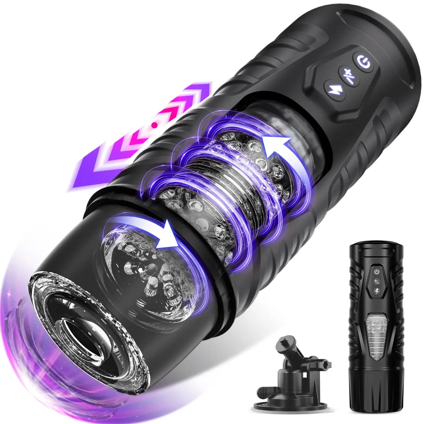 BLACK KNIGHT HandsFree Pocket Pussy Auto Men Stroker Automatic Thrusting Rotating Male Masturbator Sex Toys With Suction Base
