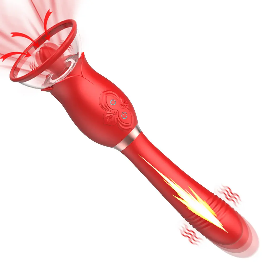 Double Stimulation Sex Toys with Pumps Sucking Tongue Licking 3 Thrusting G Spot Dildo Vibrator Rose Sex Toy