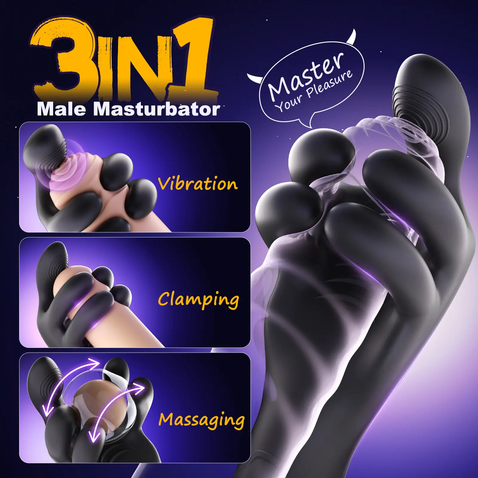 Male Sex Toys for Men Masturbators Tentacle Penis Vibrator Stroker with 10 Clamping 10 Vibrating Modes for 360° Training Wrap