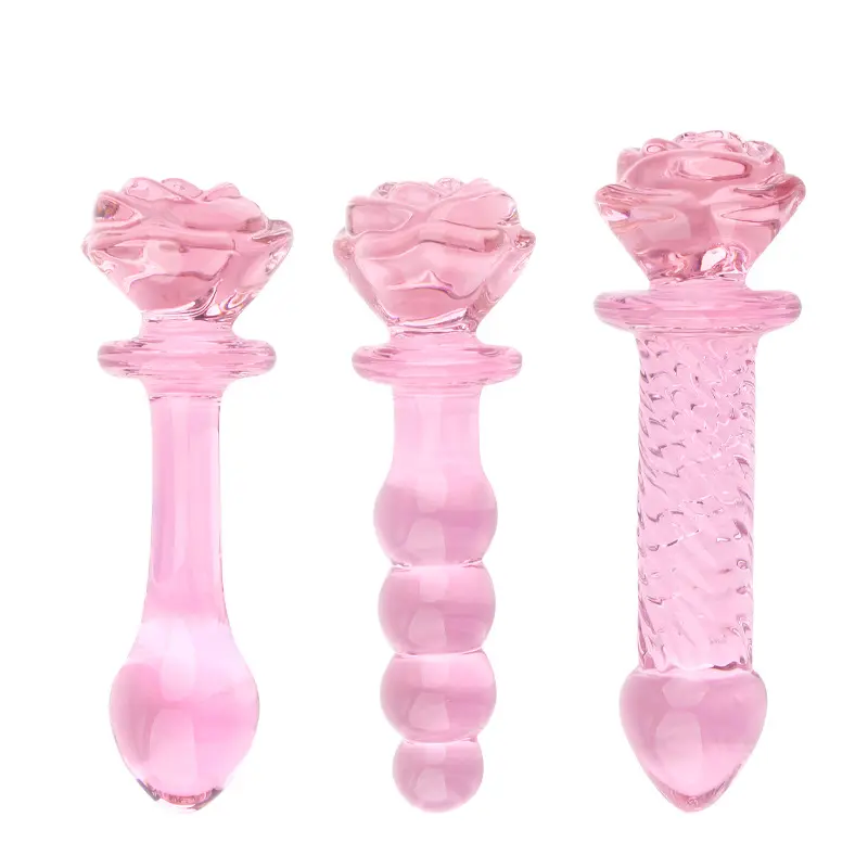 New Pink Rose Flower Glass Dildo Crystal Ass Anal Plug Fun Adult Sex Toys for Male and Female Butt Plug Product