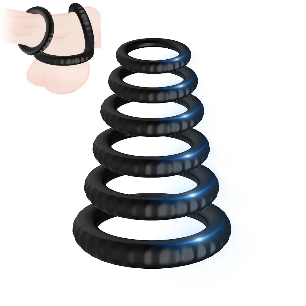 Portable Size Skin-Friendly Material 6 Pack Cock Ring Adult Sex Toys for Prostate Massager Penis Ring Enlarge Reusable Condoms