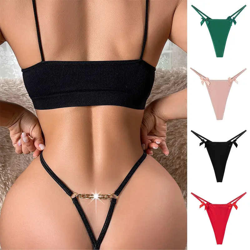 JUNELLA Underwear Woman Thongs Butterfly G-String Femme Seamless Silk Green Chain Thong Sexy Panties for Women