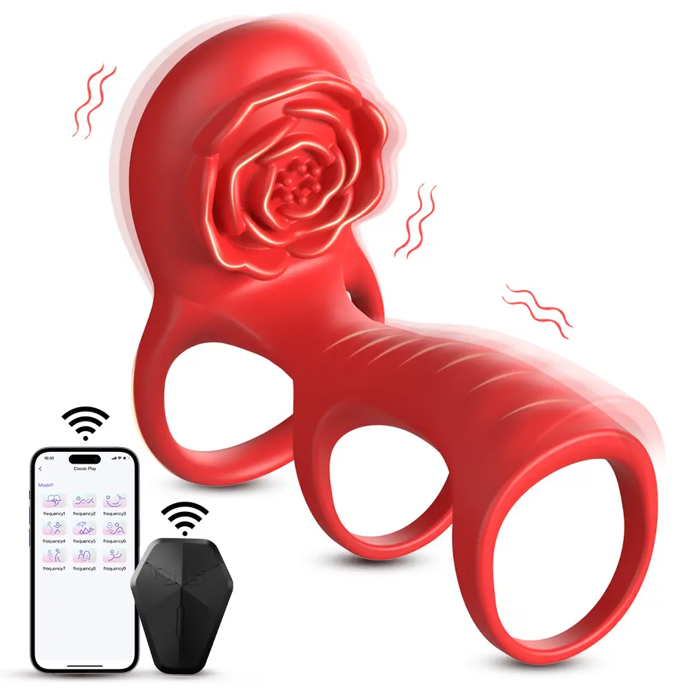 Smart Ring with App Rose Clitoral Stimulator Penis Ring Vibrator Remote Control Sex Toys for Couples