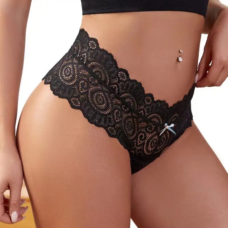 Women's Exotic Floral Lace Nylon Underwear Breathable Light Control Thin Low-Rise Panties