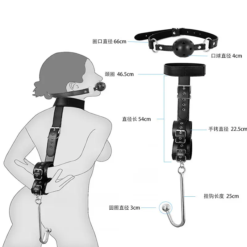 Niusida Sex Bondage Collar with Anal Hook & Ball Gag, BDSM Slave Leather Neck to Wrist Bondage Restraints Kit, Kinky Submissive