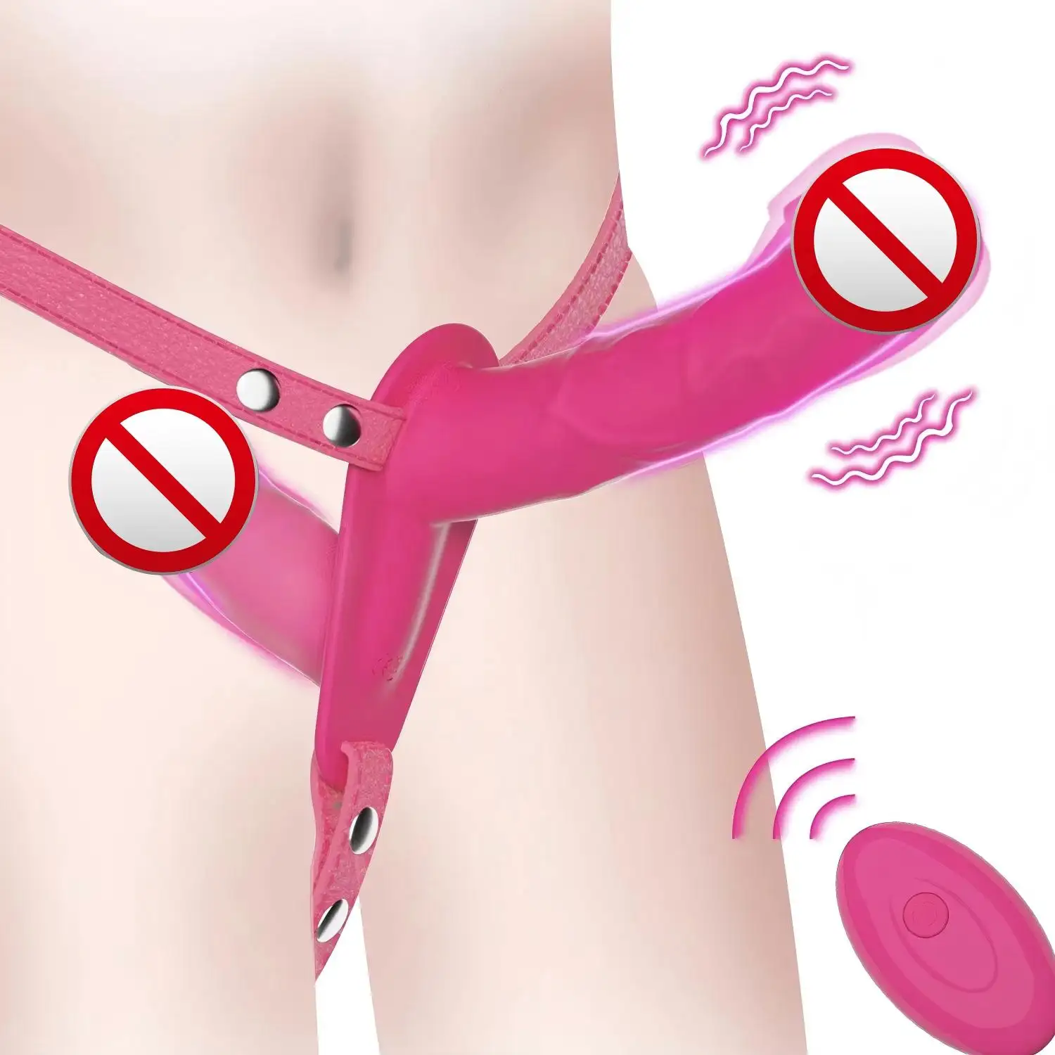 Wearable Remote Control Silicone Leather Strap-On Double Vibrating Dildo Soft Sexy Toys for Adult Sex