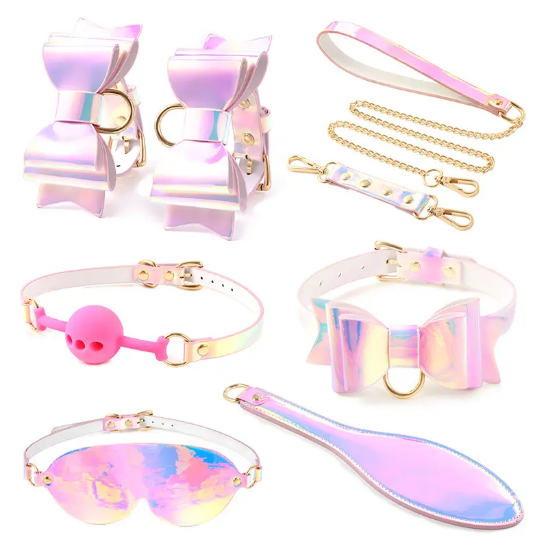 Hot Selling Fluorescent Bondage Kit SM Colorful Leather Set Handcuffs Collar Erotic Restraints Harness for Couples
