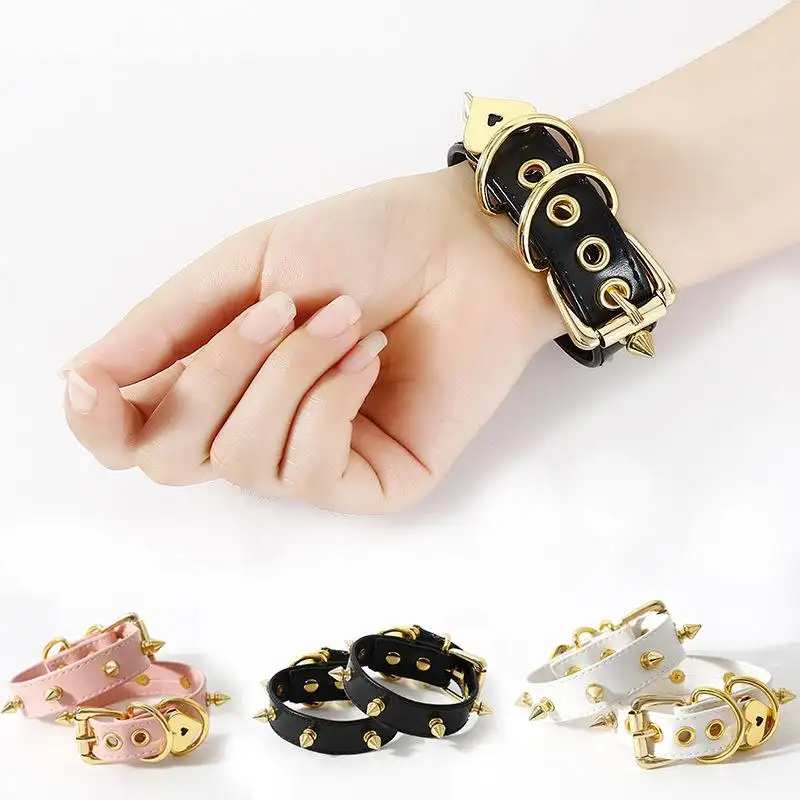 Wholesale BDSM Rose Spiked Leather Handcuffs - Gothic Punk Style Adult Bondage Toys for Women Men