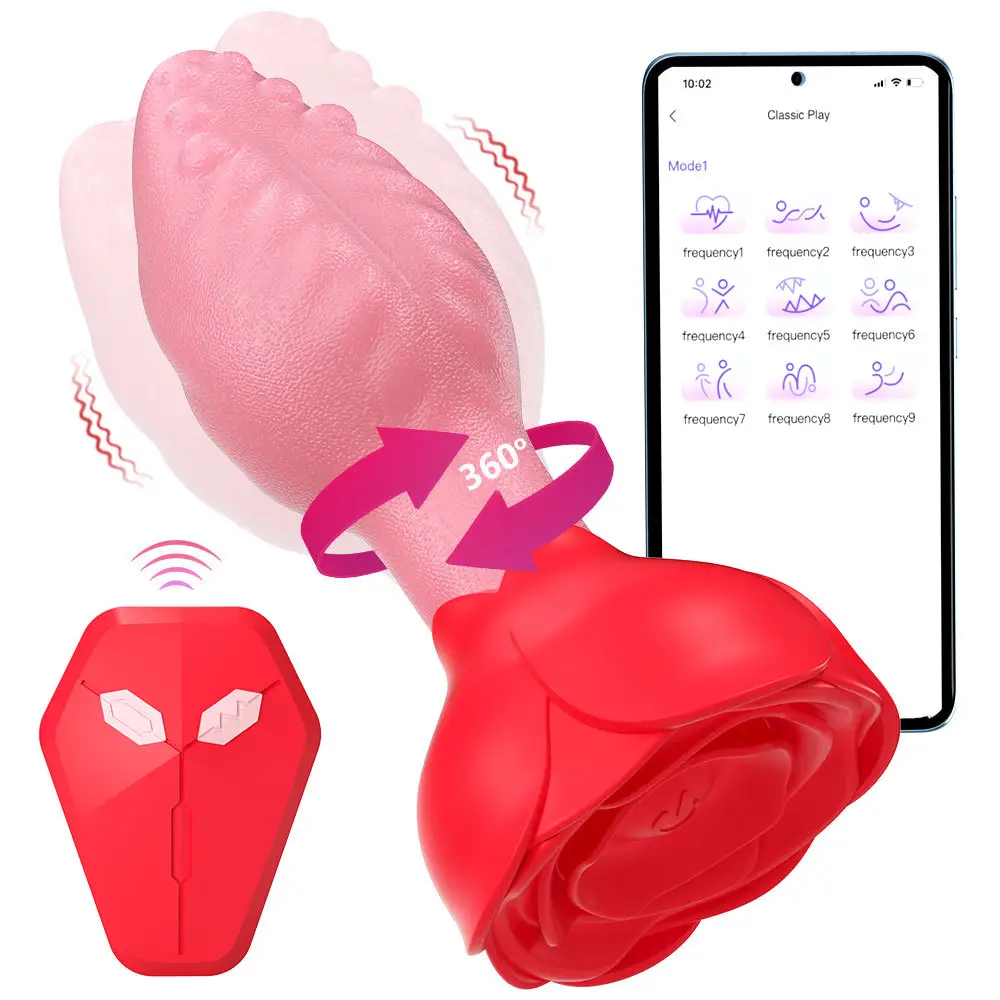 10 Frequency 360 Degree Rotating Vibrating Anal Vibrator APP Phone Remote Control Sex Toy Vibrating Rose Anal Plug