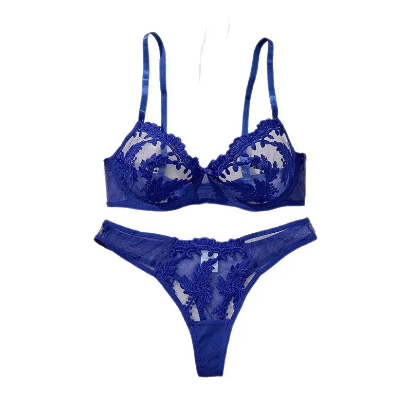 New Multi Color Sexy Embroidered Perspective Mesh Lace Gathering Fun Underwear Set