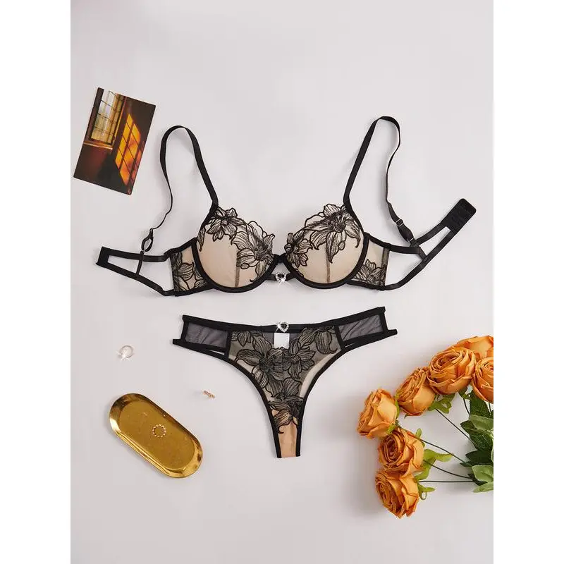Women's Sexy Underwear Embroidered Hollow Gauze Design