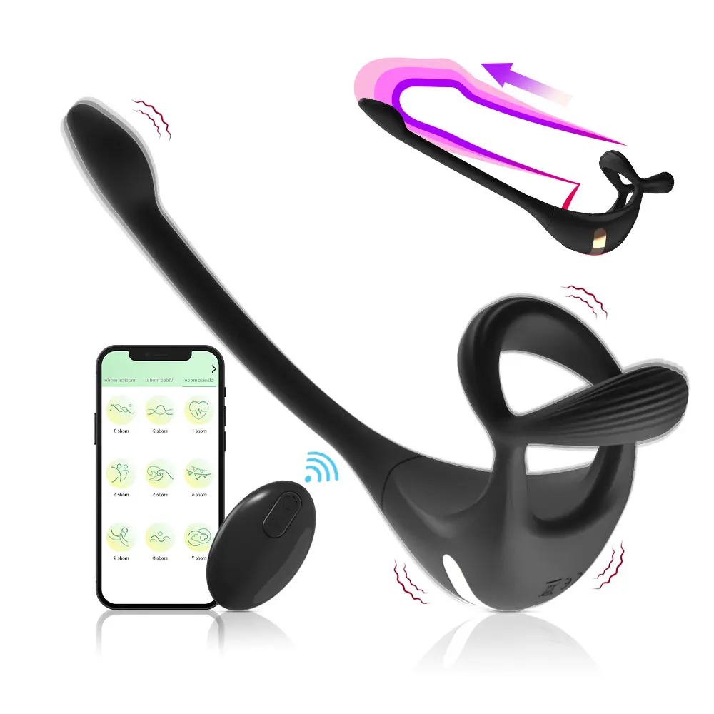 2 in 1 Vibrating Cock Ring Delay Ejaculation Massager Adult Sex Toys for Men Male Silicone Penis Rings