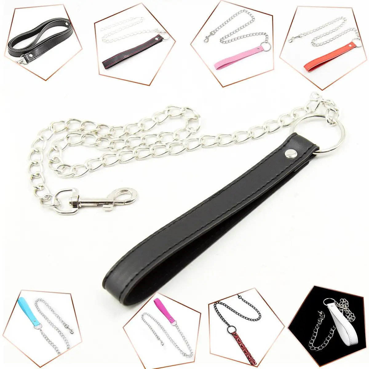 SM Leather Traction Chain Set for Adults BDSM Adult Interest Sex Toys with Toy Hook & Neck Accessories