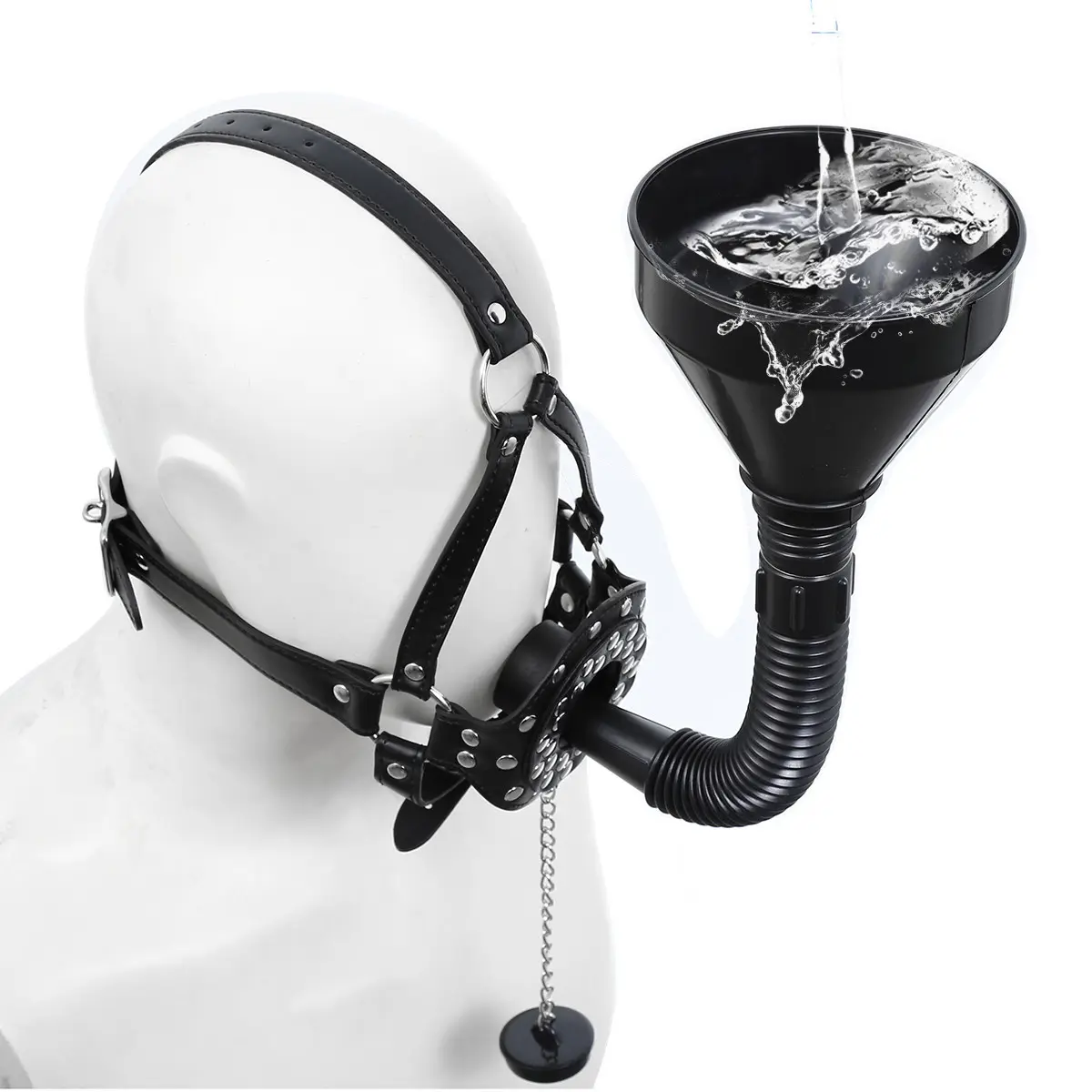 New SM Toys BDSM Funnel Head Harness Strap Bondage Forced Drink Urine Toilet Lid Gag PU Leather Oral Enema Drool Plug Gag