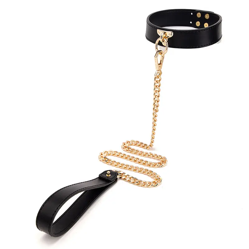 Women's Sexy Slave BDSM Leather Choker Necklace Wholesale Adult SM Leather Collar with Metal Chain Bondage Gear for Adults