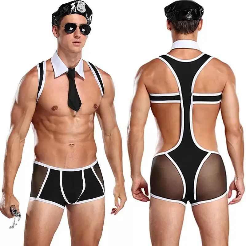 Costume for Men Sheer Mesh Briefs Suspender Harness Adult Halloween Role Play Lingerie Sex Toy Outfit