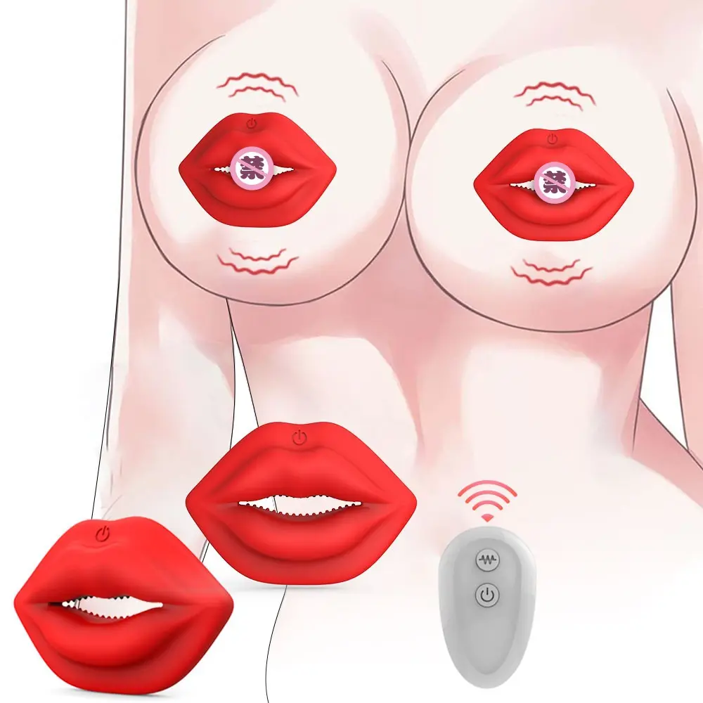 Wireless Remote Control Lip Shape Vibrating Nipple Clamps Vibrator Silicone Breast Massage Erotic Adult Sex Toy for Women Couple