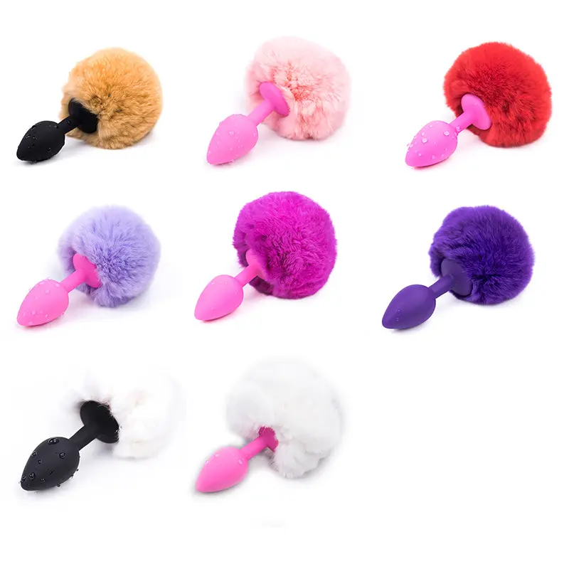 Colorful Pompom-Ball Adult Expander Stimulation Soft Silicone Rabbit Tail Anal Butt Plugs for Sex Adults Game Ass Toys