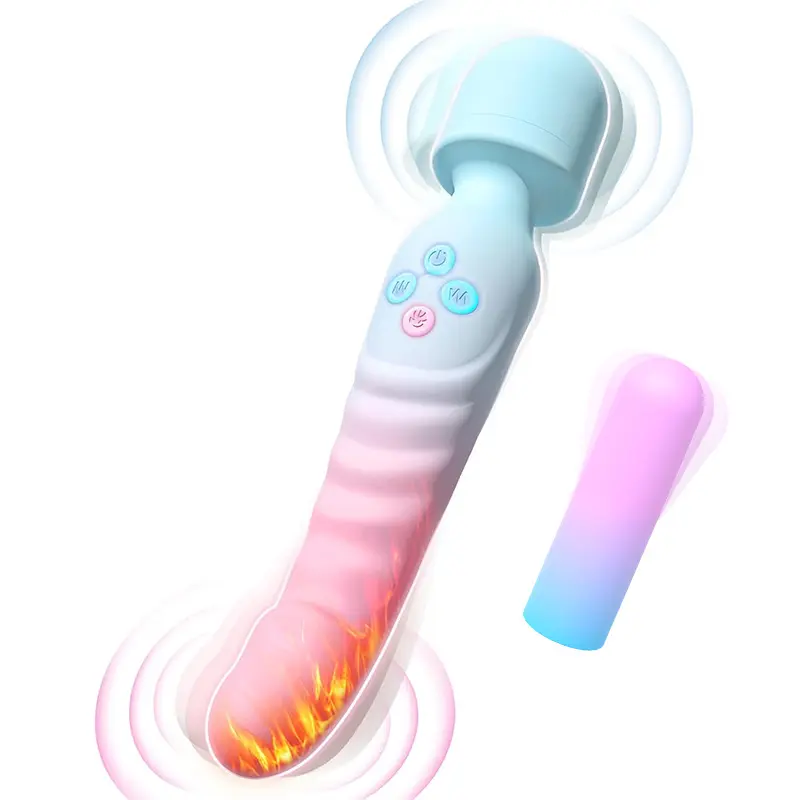 Double-Headed Instant Tide USB Powered Heating Vibrating Massager Dildo Sex Toy for Female Adults