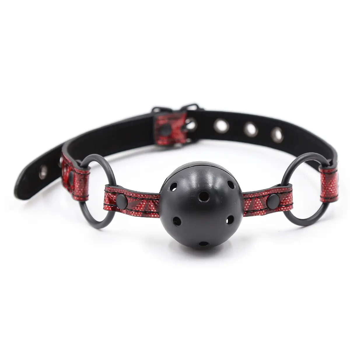 New Shiny Red Leather   Alternative BDSM Toys for Adults Oral Bondage with Pin Buckle Drooling Balls Holes Flirting Mouth Gag