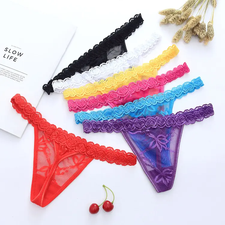 Womens Panties Lace Thongs Flower Ladies T Back Low Rise Panties Lingerie Sexy High Quality Eyelash Heart G String Underwear