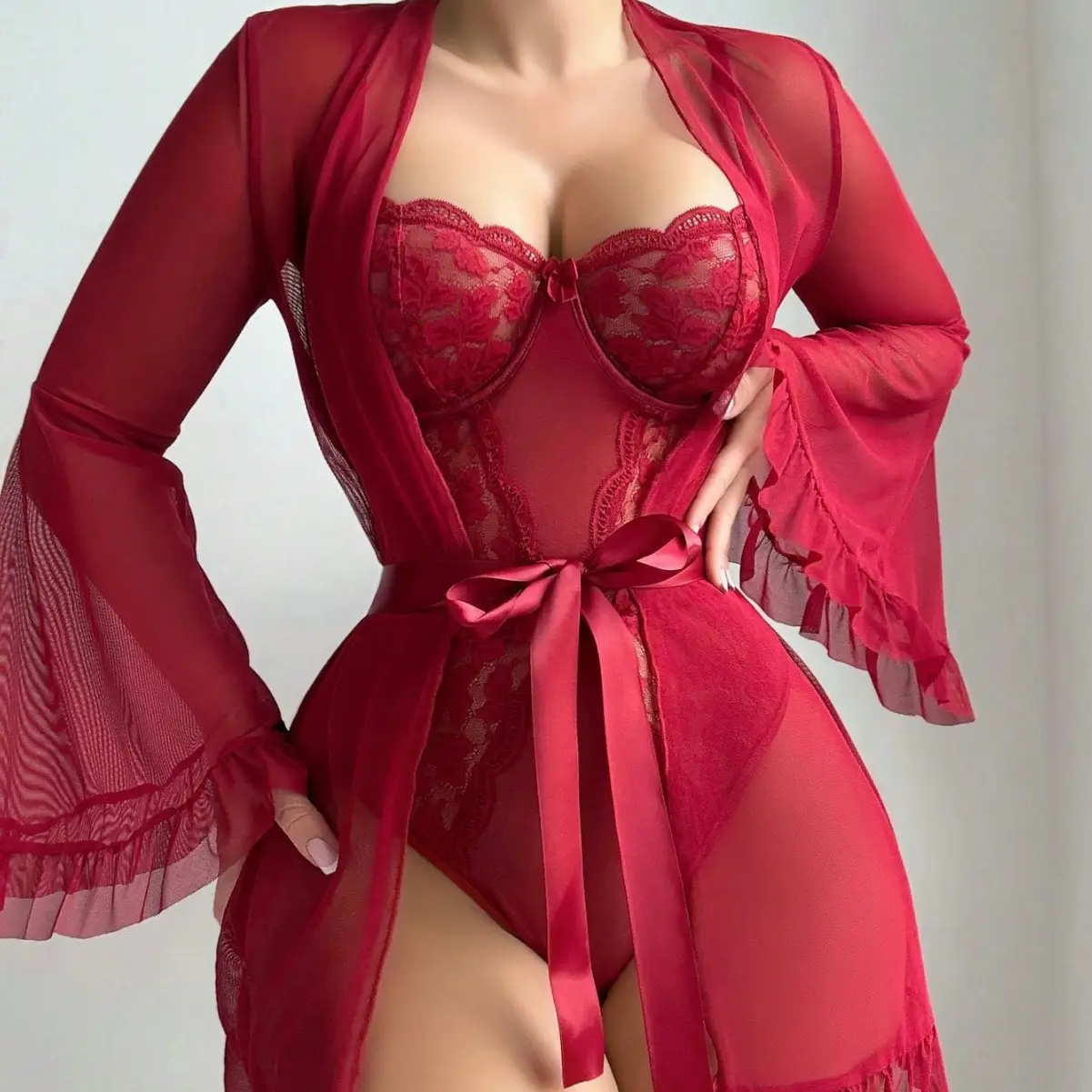 Mini Fishnet Women's Home Clothing Sleepwear Seductive Lace Lingerie Passion Boudoir Outfits Babydoll NightwearSet SexyNighties