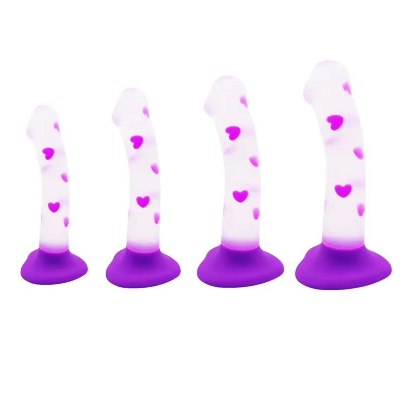 Purple Luminous Heart-Shaped Simulated Dildo Transparent Liquid Silicone Jelly Soft Realistic Sex Toy for Adults