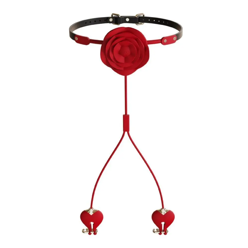 Silicone Rose Mouth Ball Gag Collar With Removable Nipple Clitoris Clips Bondage Restraints BDSM Sex Toys for Women