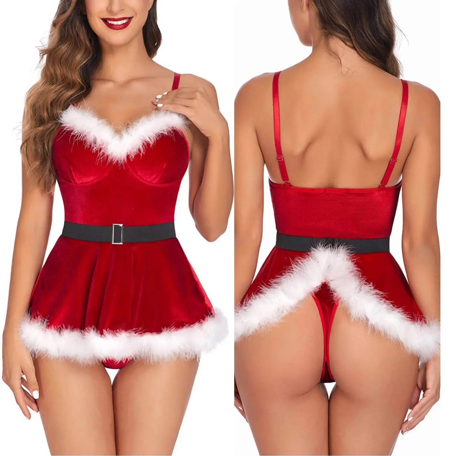 Ladies Women Sexy Lingerie Christmas Costumes Red Santa Fancy Dress Outfit Babydoll Nightwear