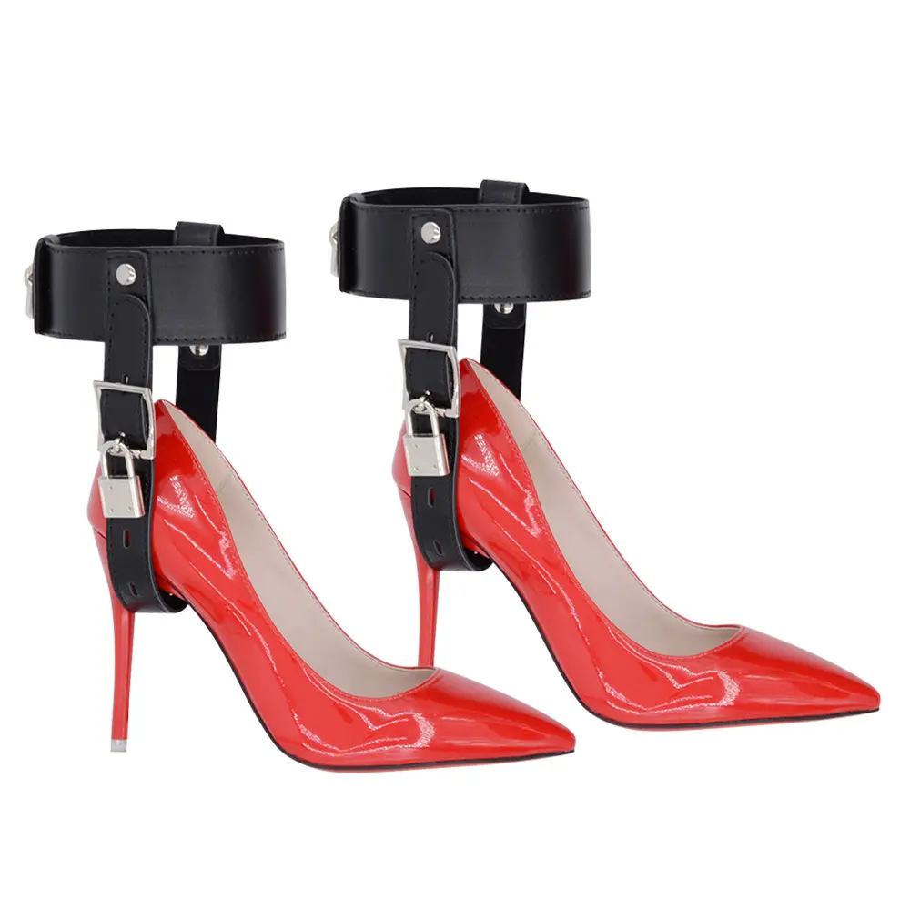 SM Sexy Leather High Heels Shoes Locking Belt Bdsm Bondage Pu Leather Restraint Gear