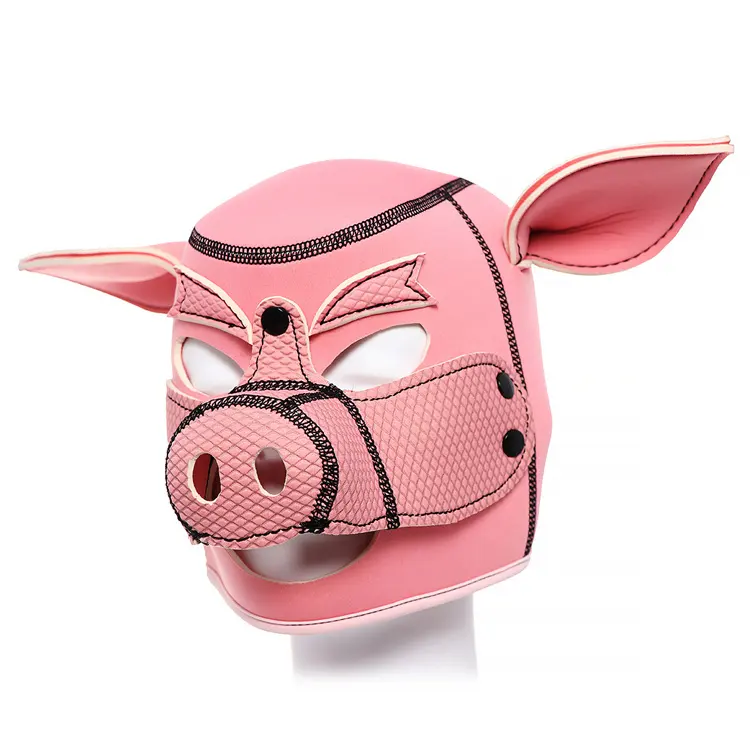 OEM Pink Pig Face Mask Cosplay BDSM Bondage Gear Neoprene Hood Eyes Blindfolds Pig  Fetish Mask