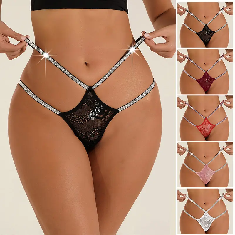 Wholesale Lady Lace One-piece Woman Black Double Thin Belt Low Waisted Thongs and G-string for Women