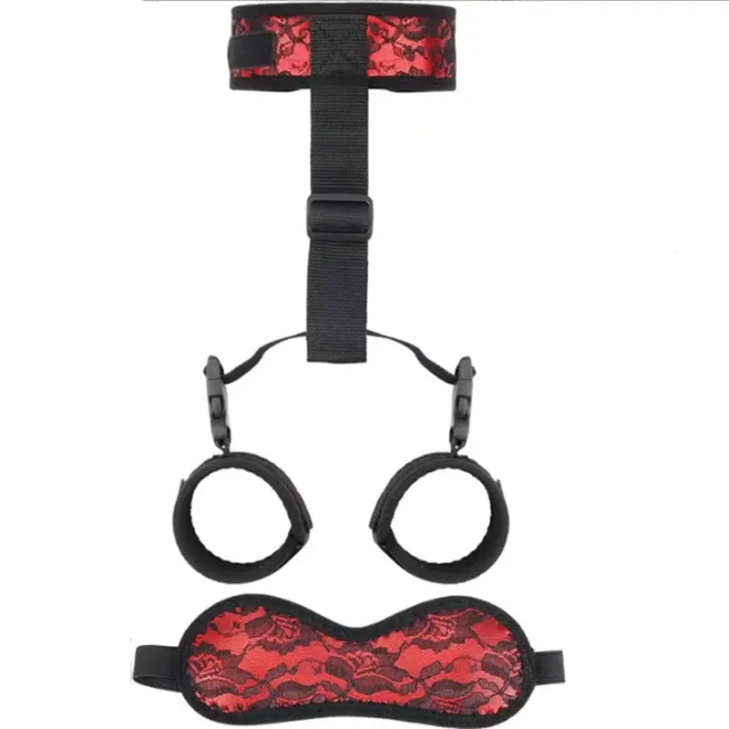 Adjustable Neck to Wrist Restraints Behind Back Handcuffs Collar Blindfold BDSM Bondage  Set for Couple Bed Sex Game Play