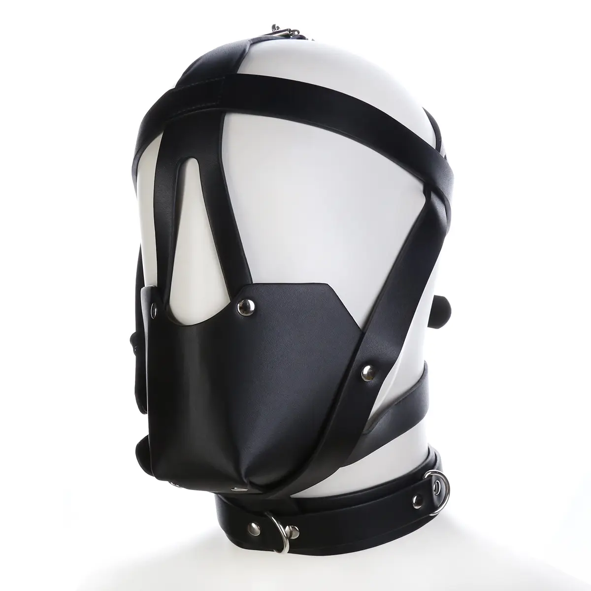 PU Leather Padded Hood Mask Movie Cosplay Blindfold Halloween Party Masquerade Mouth Gag BDSM Bondage Head Harness Vaginal/Anal