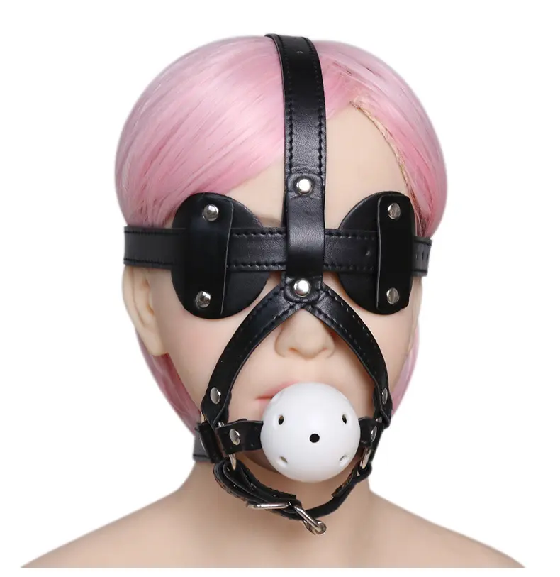 Wholesale SM Bondage Set Strap Mouth Plug Hollow Ball Leather Eye Mask Sexy Blindfold Head Harness Bondage Gear Mouth Gag Women