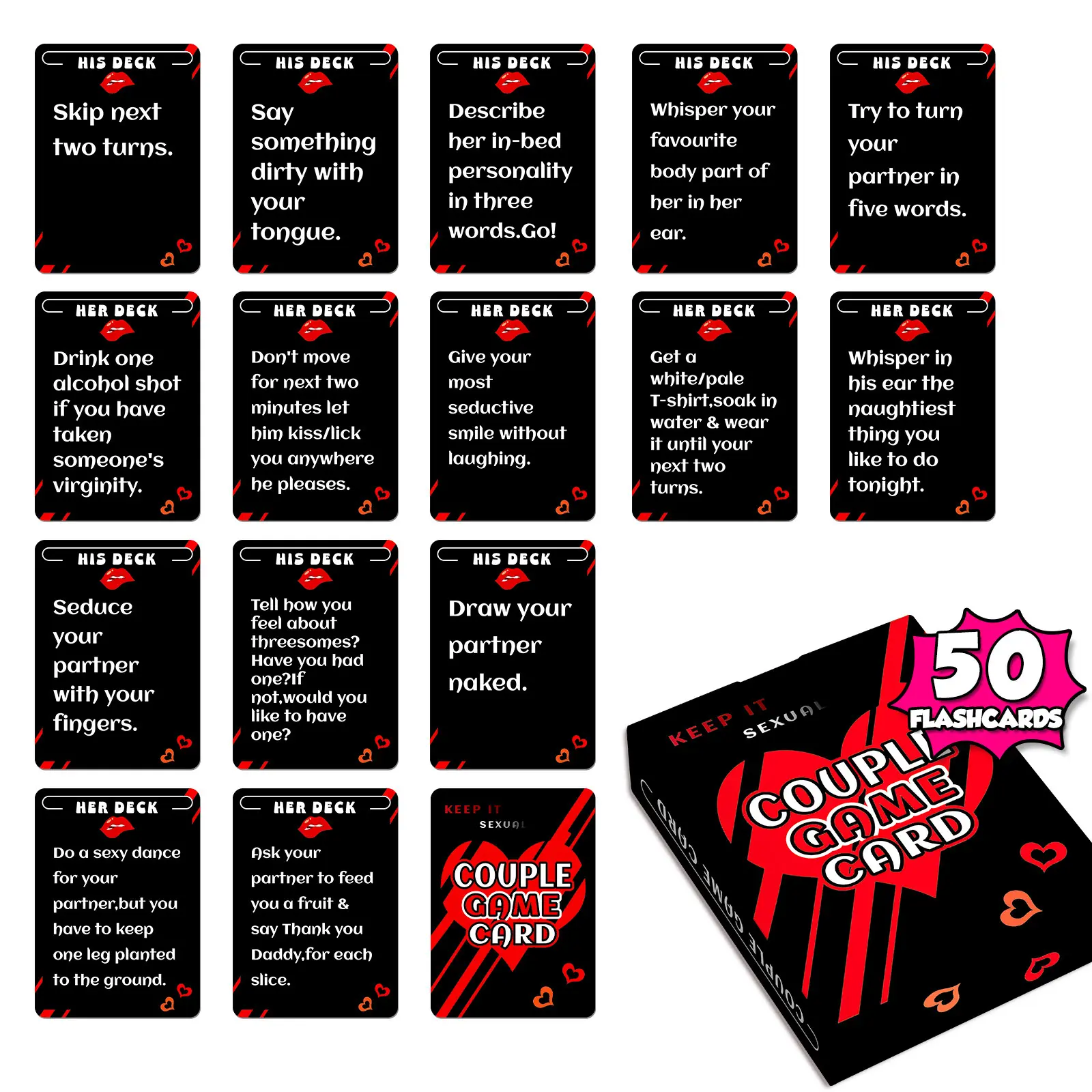 Custom Hot Sales Paper Printing Playing Flash 50 Cards Couple's Lovers Partner Date Game With Box for Kids Adults