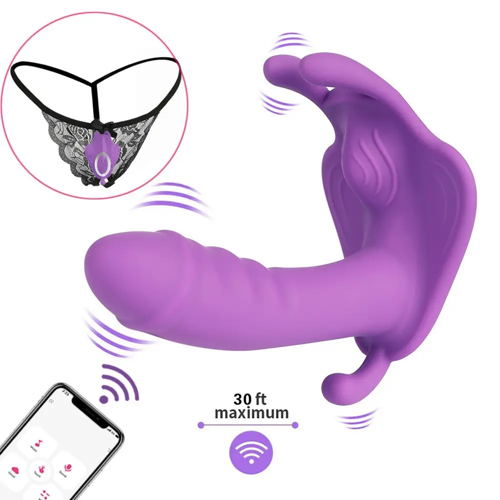 APP-Controlled Wearable G-Spot Vibrators & Dildos with Butterfly Design-Long Distance Panty Dildo Adult Sex Toys for Women