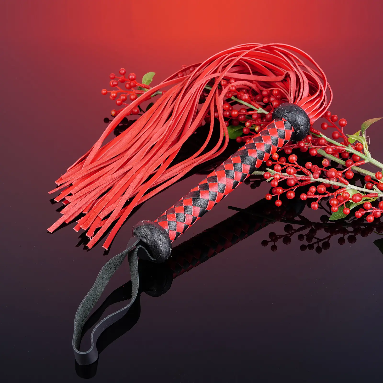 Red and Black  Whip Sex Flogger, Leather Paddle BDSM Adults Games Used Whip for Couples and Adults