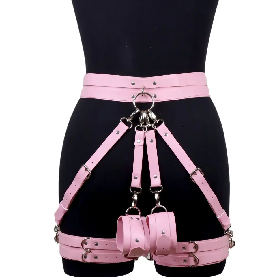 Pink Leather Harness Garter Belt Bdsm Women Bondage Sexy Lingerie Stockings Belt Sword Fetish Wide Leg Harness Gothic Clothing