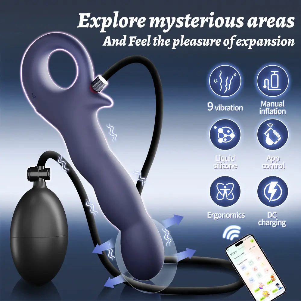 Inflatable Silicone Adjustable-Size Waterproof Anal Plug Masturbation Toy Adult Novelty