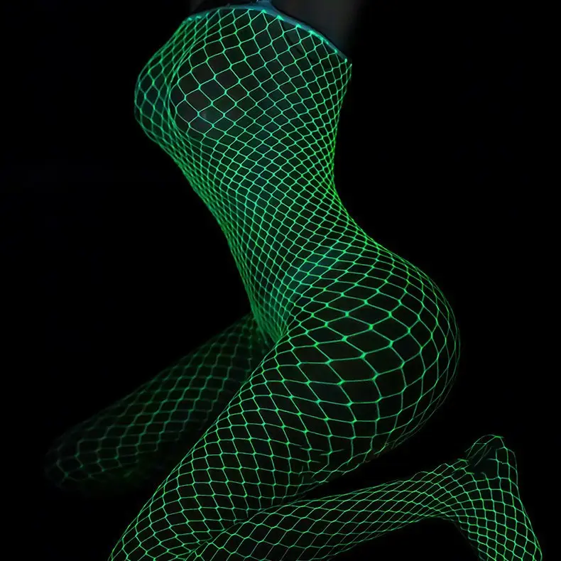 Luminous Open Crotch Bodystocking Bodysuit Sexy Thin Fishnet Women's Underwear Transparent Seamless Technique